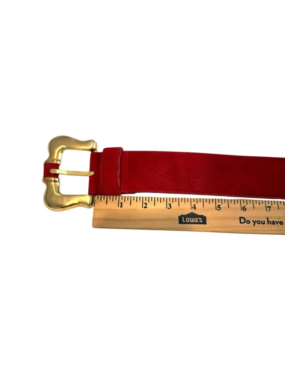 Vintage Red Suede Wide Belt with Gold Buckle